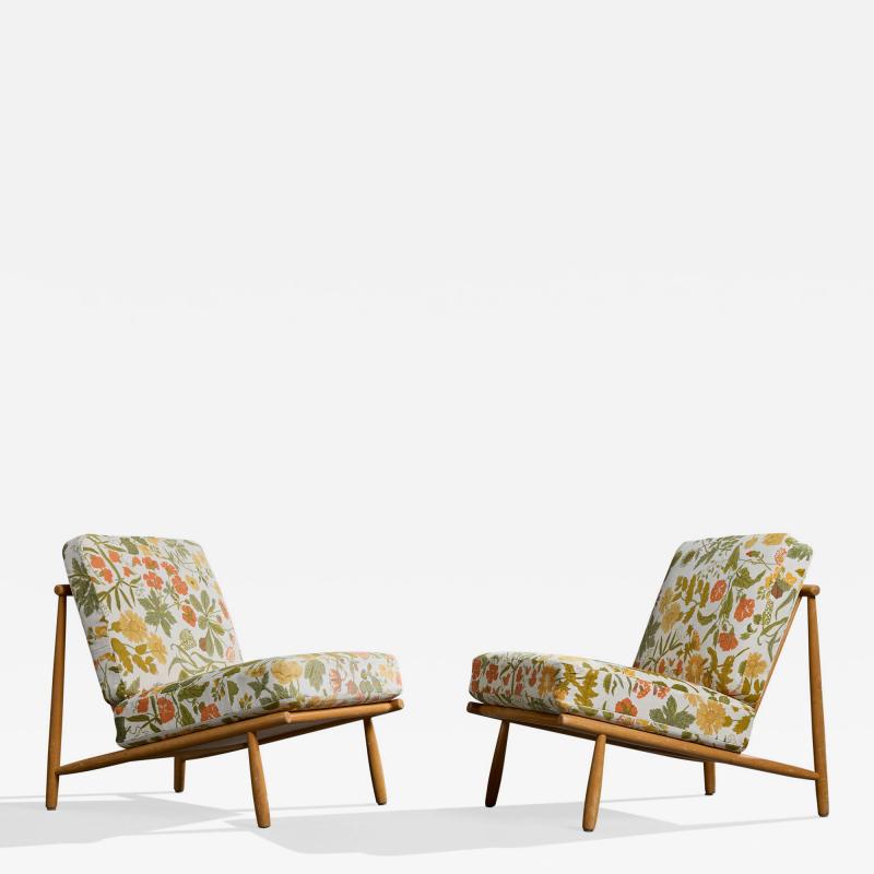 Alf Svensson Lounge Chairs with Beech and Fabric Sweden 1960s