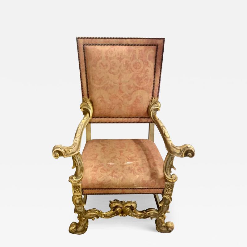 Alfonso Marina 18th C Style Ebanista Spanish Colonial Giltwood Throne Chair