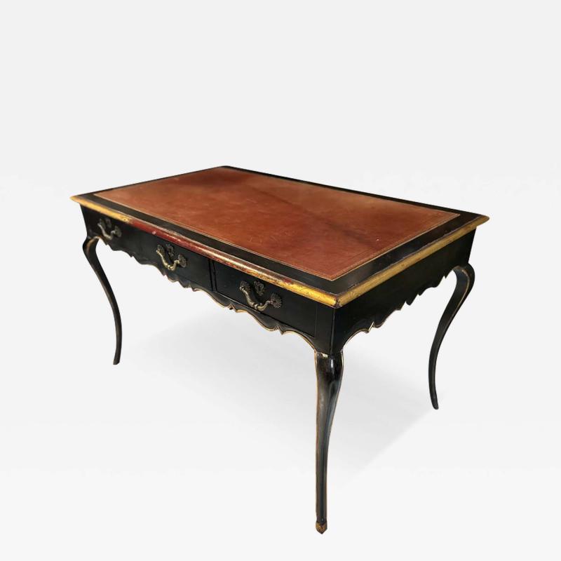 Alfonso Marina Alfonso Marina Louis XV Black Gold Leather Top Writing Table Desk