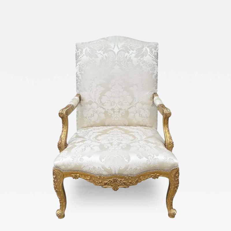 Alfonso Marina Ebanista Louis XVI Style Giltwood Fauteuil Arm Chair