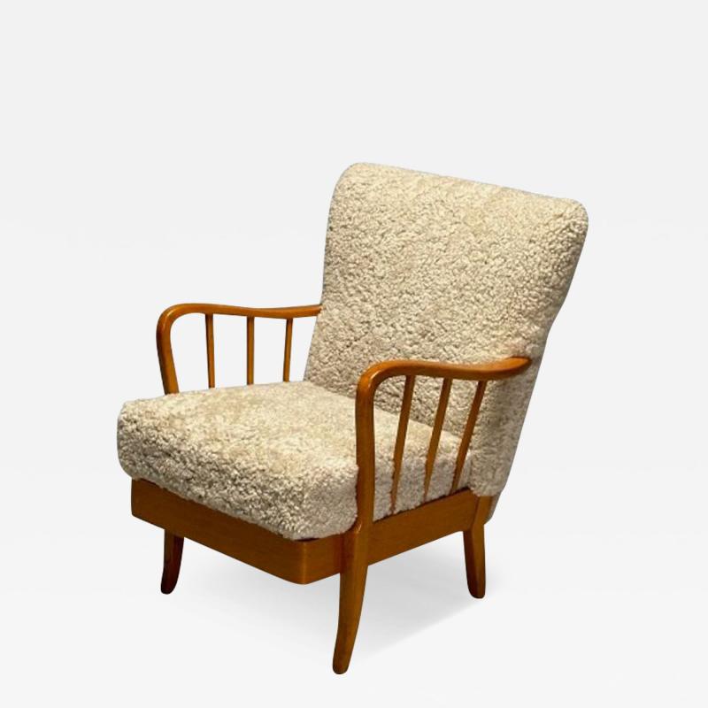 Alfred Christensen Alfred Christensen Style Danish Mid Century Modern Arm Chair Shearling Elm