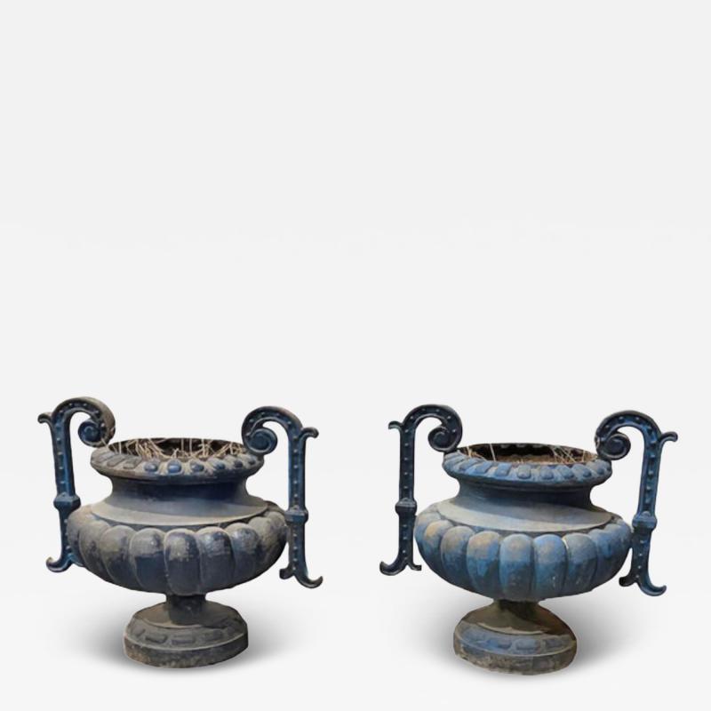 Alfred Corneau A pair of French cast iron garden urns C 1890 Marked for Alfred Corneau 
