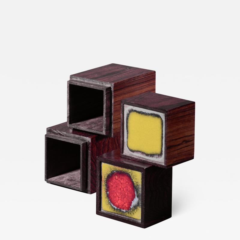 Alfred Klitgaard Pair of wood and enamel Alfred Klitgaard desk top storage boxes