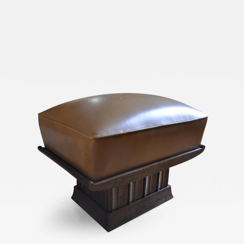 Alfred Porteneuve Alfred Porteneuve Superb Stool with an Oak Carved Base and Leather Cover