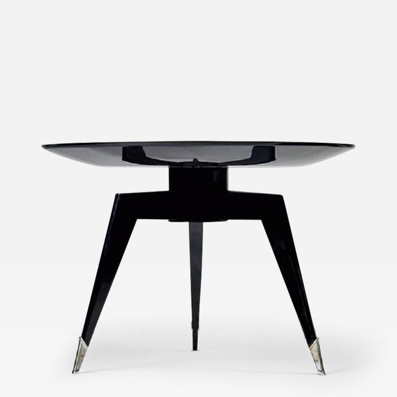 Alfred Porteneuve BLACK LACQUERED WOOD AND SILVER BRONZE SIDE TABLE BY ALFRED PORTENEUVE