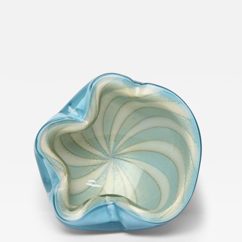 Alfredo Barbini Alfredo Barbini Blue Art Glass Bowl with Gold Fleck Italy 1960