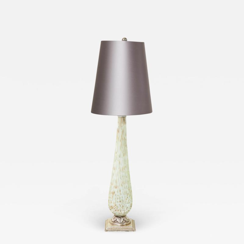 Alfredo Barbini Artisan Murano Glass Table Lamp with Silver Leaf Accents 1970s