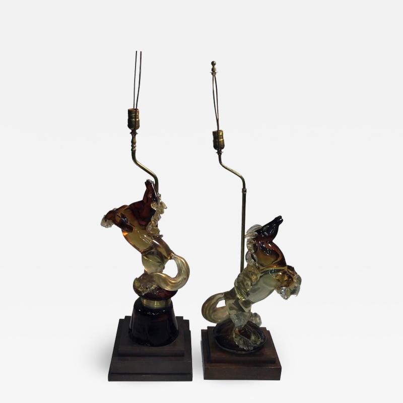Alfredo Barbini Pair of Barbini Fancy Stallion Murano Lamps