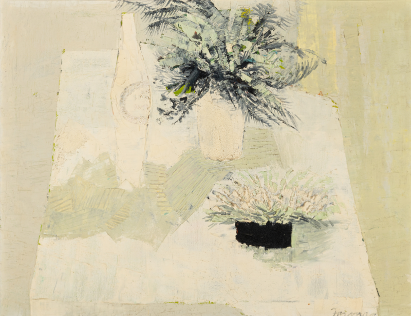 Alice Forman Still Life in White on Green ca c 1960s