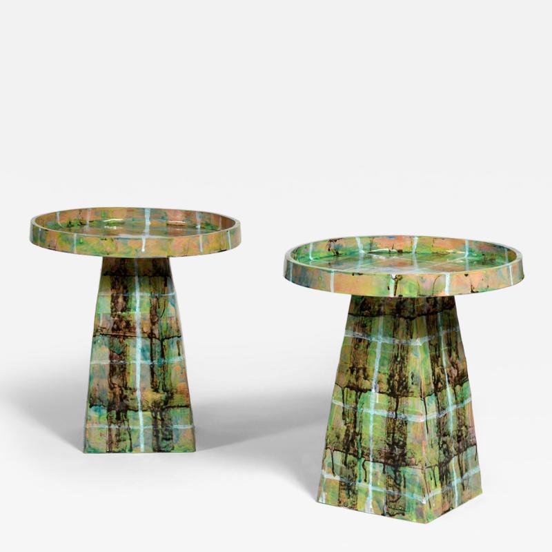 Alice Gavalet Untitled Pair of Green Tartan Gueridons 2025