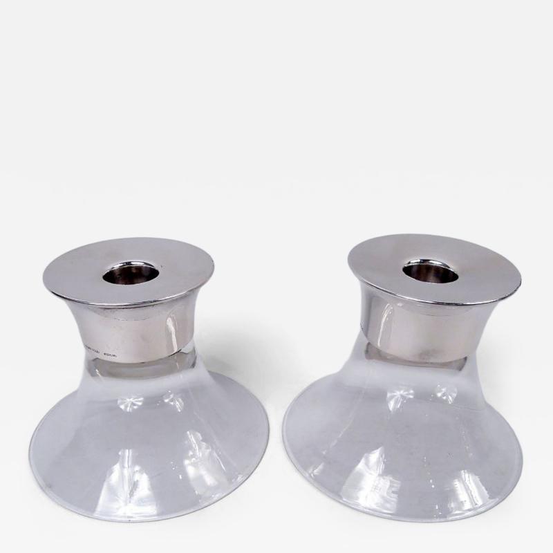 Allan Adler Allan Adler Midcentury Modern Sterling Silver Glass Candlesticks