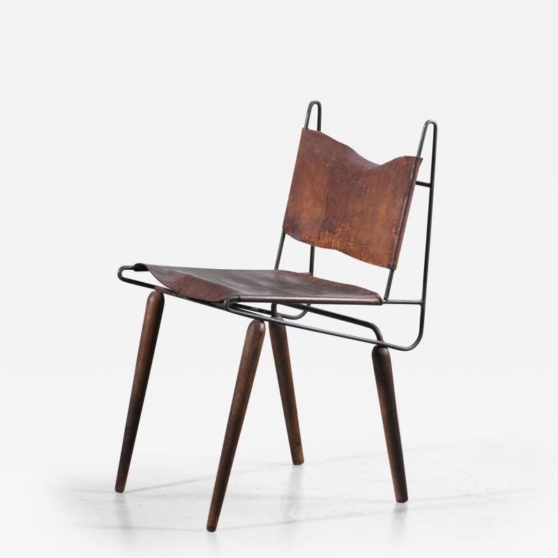 Allan Gould Allan Gould Minimalist Leather and Iron Chair USA 1950s