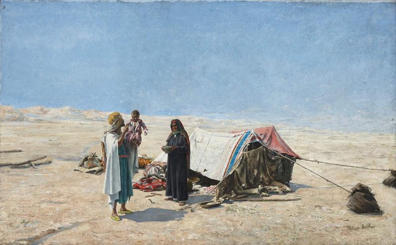 Alphons Leopold Mielich Orientalist oil painting of Bedouins in a desert by Alphons Leopold Mielich