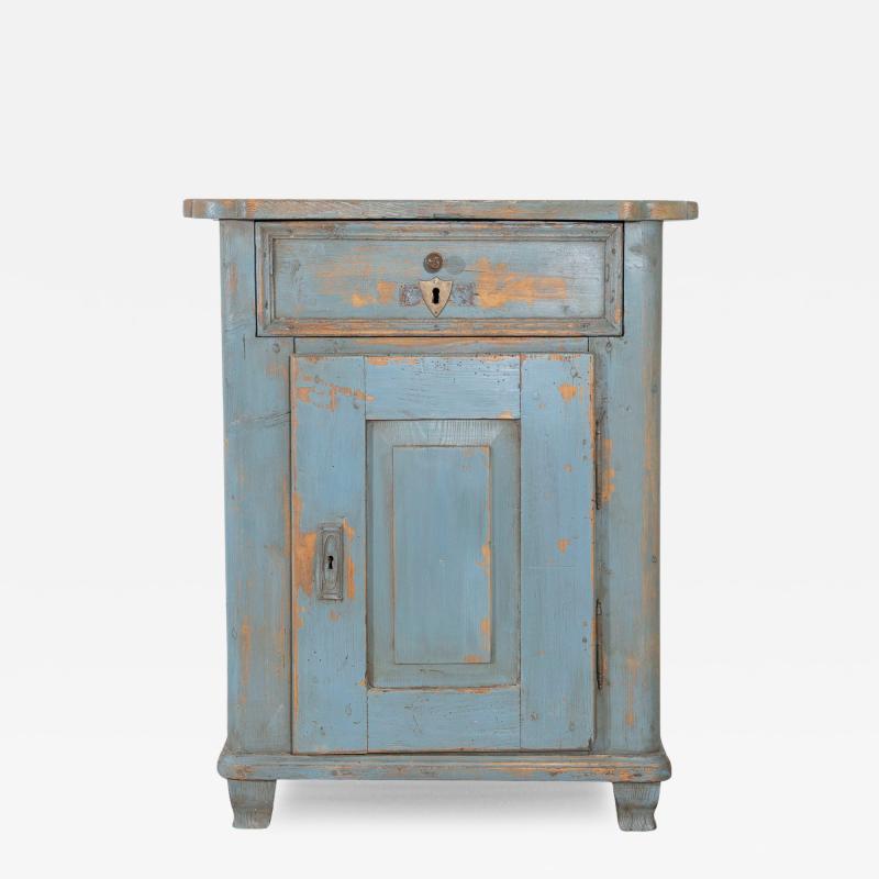 Alpine Blue Painted Fir Wood Cabinet from Cortina d Ampezzo Late 18th Century