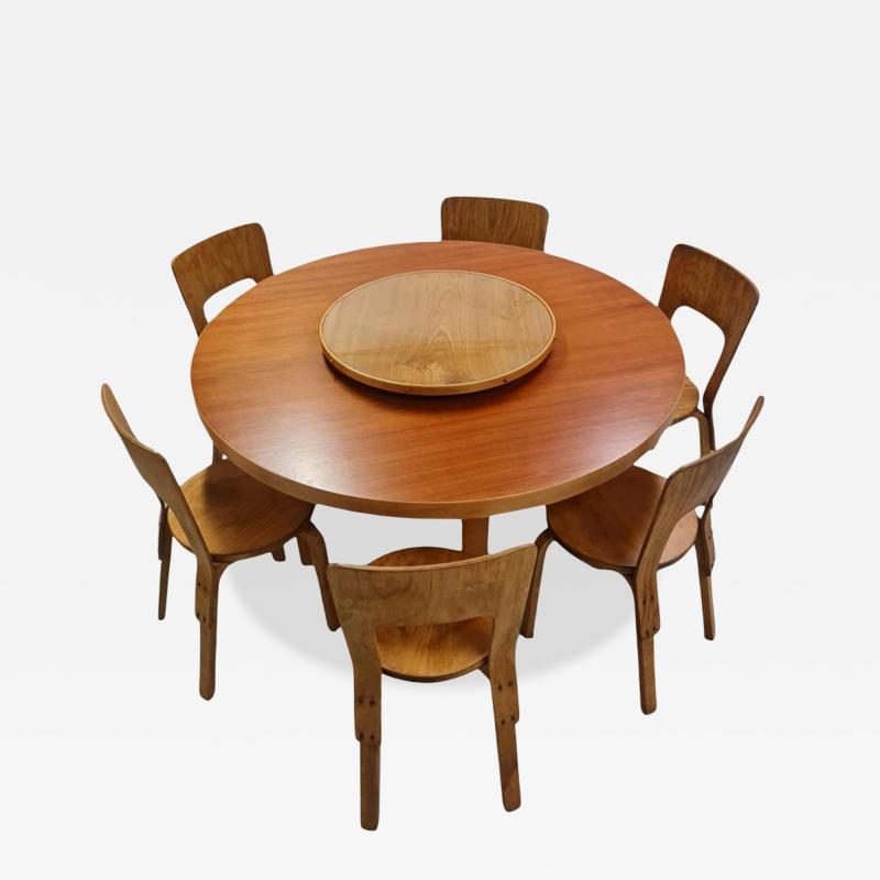Alvar Aalto Alvar Aalto Dining Table with Lazy Susan B91 and 6 Chairs Model 66 Artek 1940s