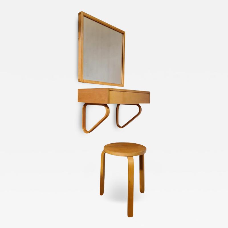 Alvar Aalto Alvar Aalto Entryway Console Mirror and Stool Set 1950s for Artek