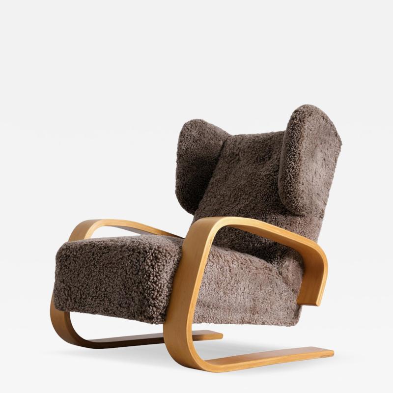 Alvar Aalto Alvar Aalto Highback Tank Arm Chair Model A 38 in Sheepskin Artek 1940s