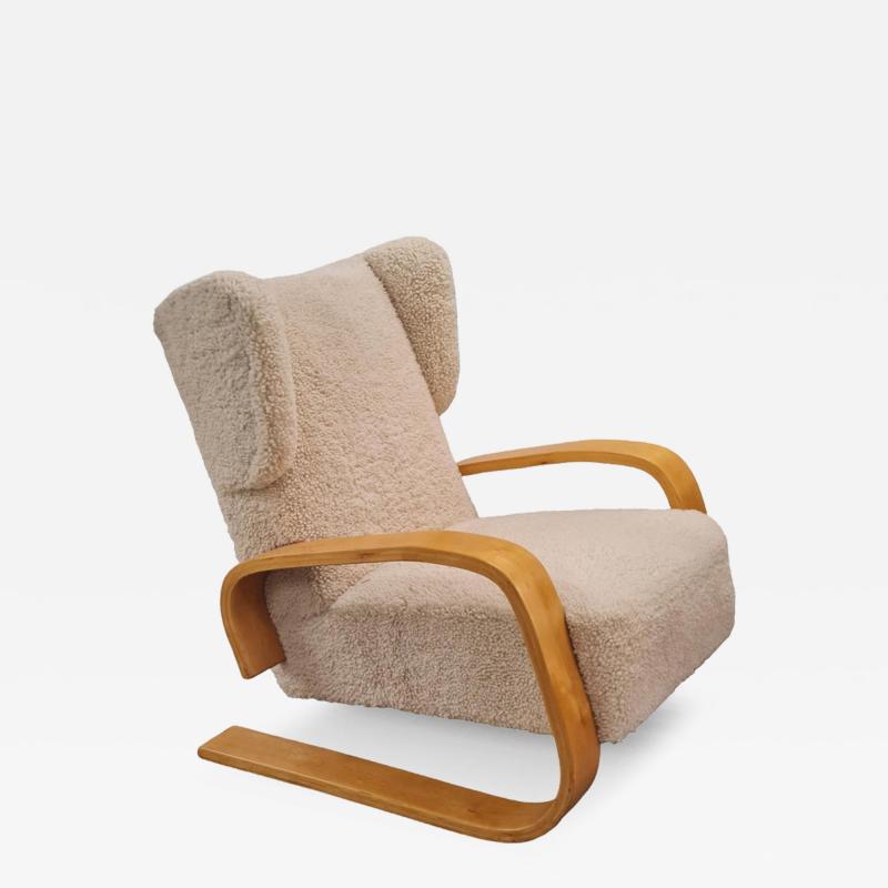 Alvar Aalto Alvar Aalto Highback Tank Arm Chair in Sheepskin A 38 Artek 1940s