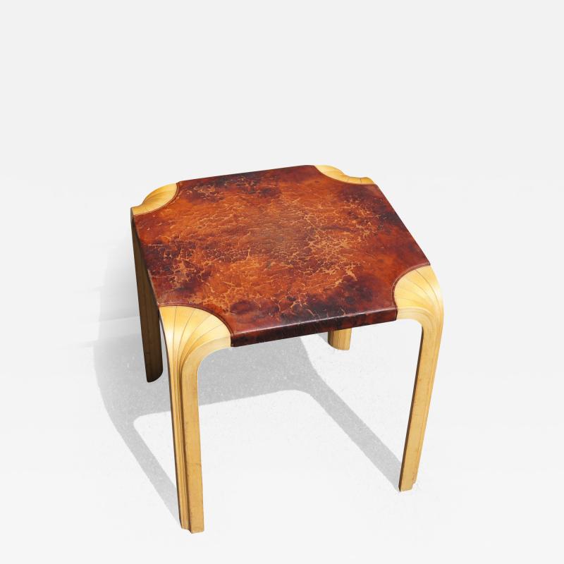 Alvar Aalto Fan Leg Side Table Model X601 in Birch and Leather by Alvar Aalto for Artek