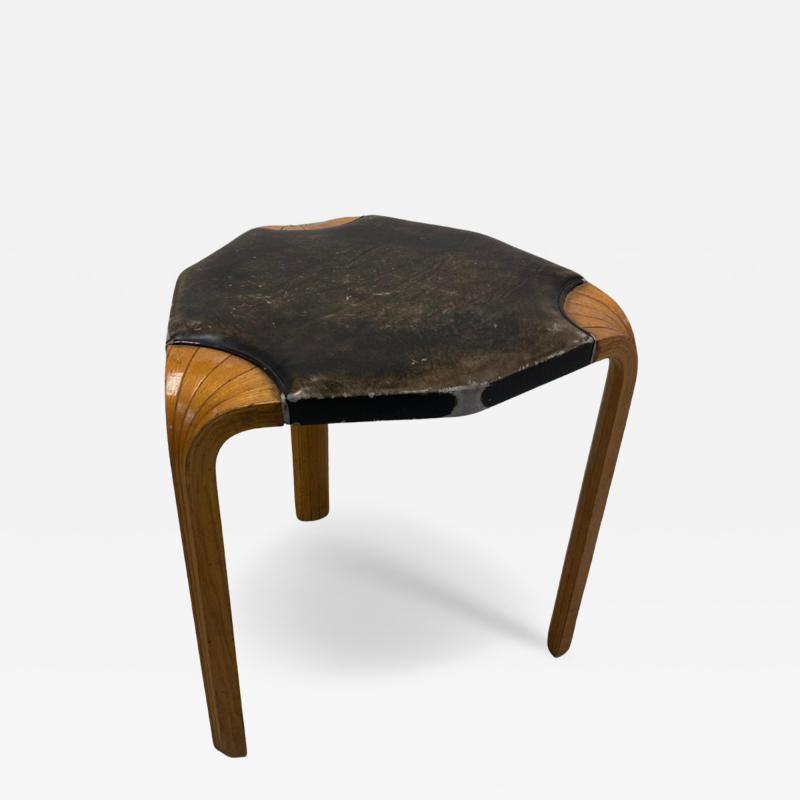 Alvar Aalto Rare Alvar Aalto Stool X602 with Fan Leg and Black Leather Artek 1950s