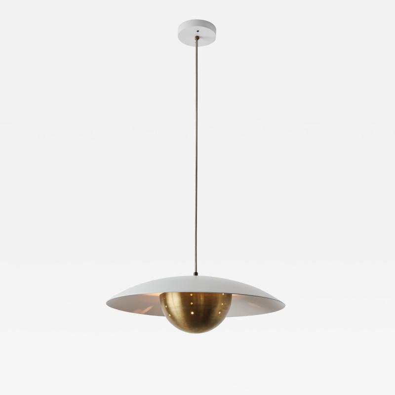 Alvaro Benitez Gabi Perforated Brass Dome White Painted Metal Pendant by Alvaro Benitez