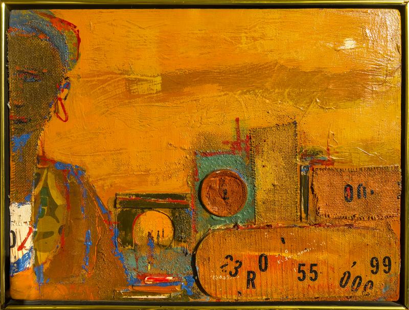 Alvin Carl Hollingsworth Africa Collage Painting in Orange African American Artist