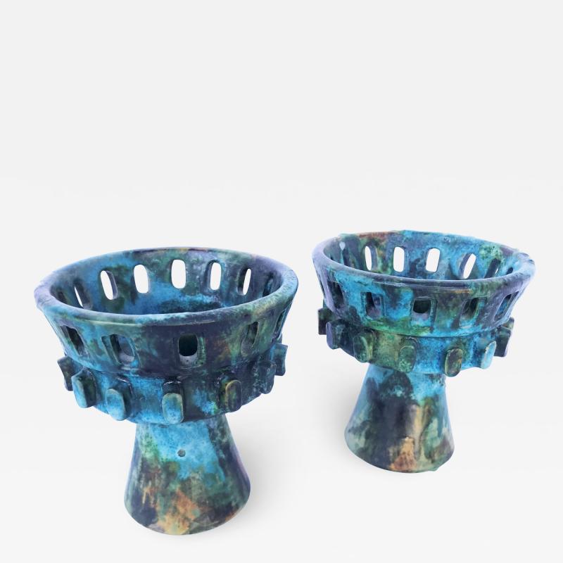 Alvino Bagni Pair of Sea Garden Decor Candle Holders by Italian Ceramic Artist Alvino Bagni