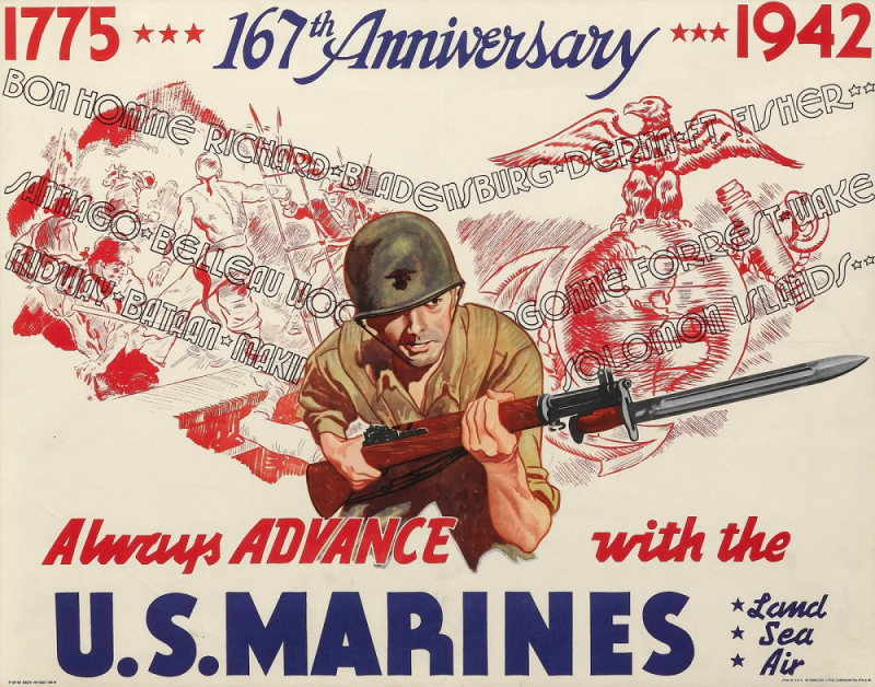 Always Advance with the U S Marines Vintage WWII Marines Recruitment Poster