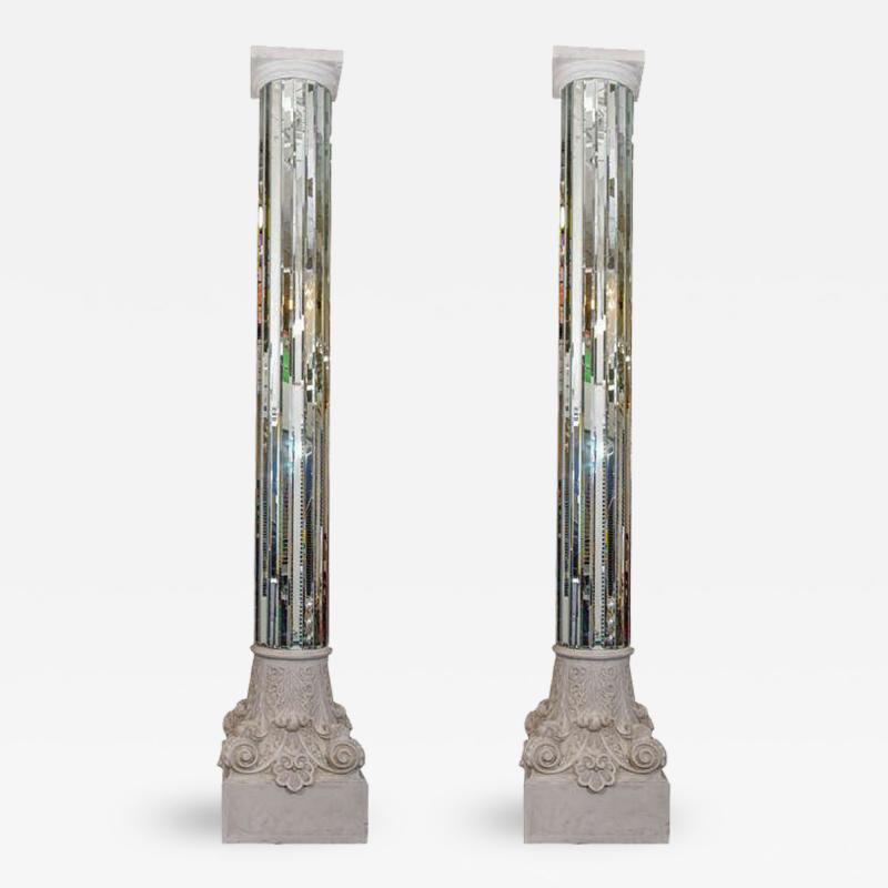 Amazing 1970s Modern Monumental Pair of Mirrored White Columns