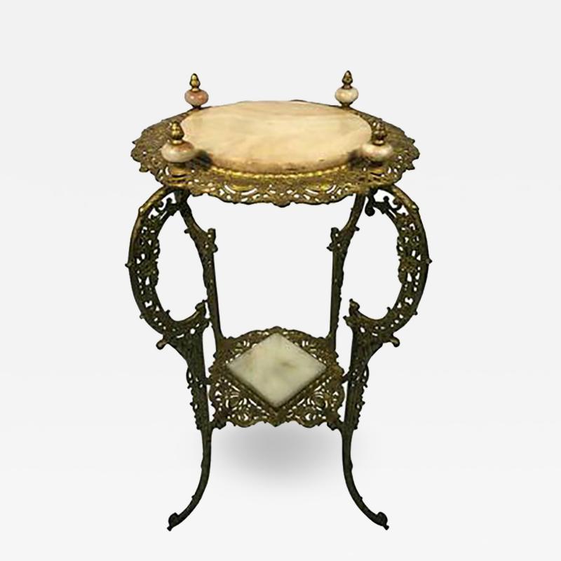 Amazing Art Nouveau Two Tier Onyx and Gilded Iron Plant Stand