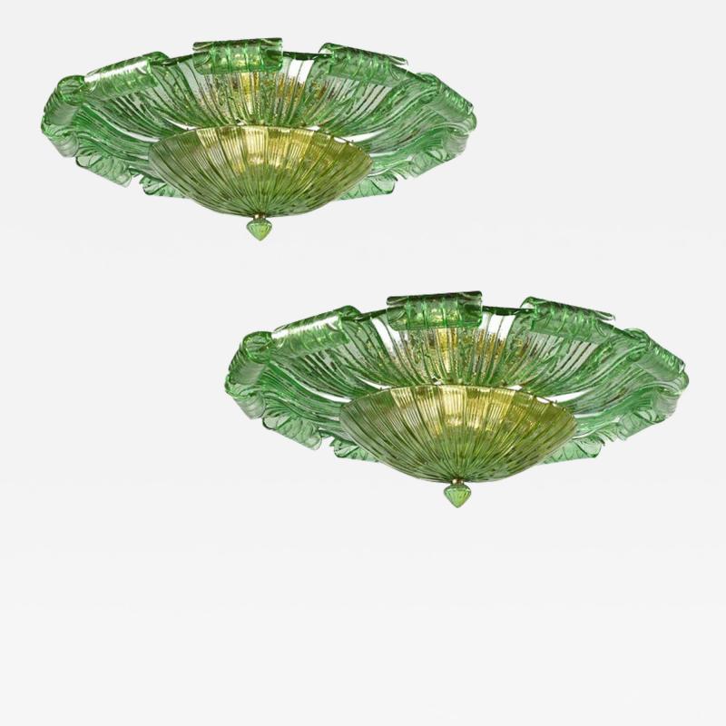 Amazing Large Green Murano Glass Leave Ceiling Light or Chandelier