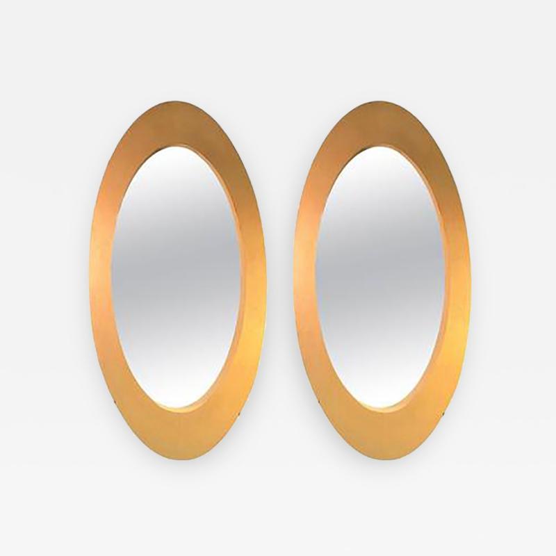 Amazing Monumental Pair of 1970s Elliptical Wood Modern Mirrors