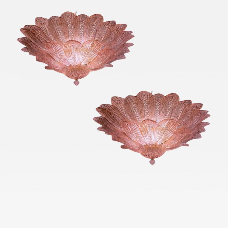 Amazing Pair of Pink Amethyst Murano Glass Leave Ceiling Light or Chandelier
