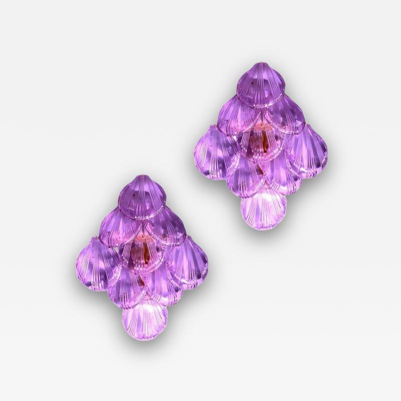 Amazing Pink Amethyst Shell Murano Glass Sconces or Wall Lights 1980