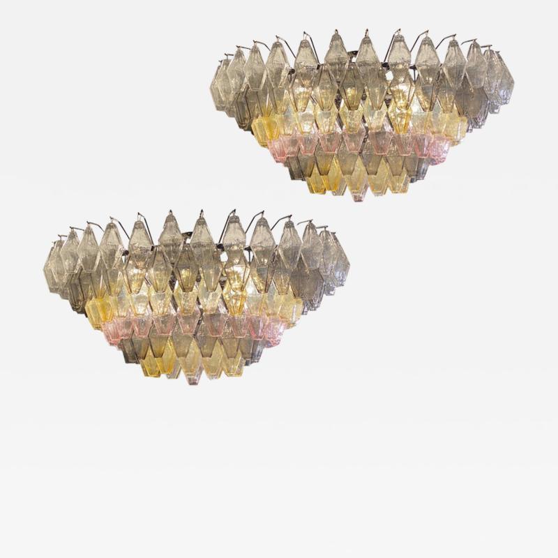 Amber Grey and Pink Large Poliedri Murano Glass Chandelier or Ceiling Light