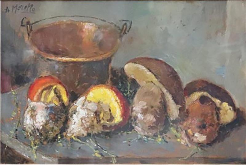 Amedeo Merello Italian Oil Painting on board Amedeo Merello Still life with Mushrooms