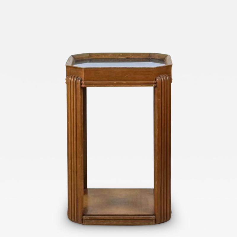 American Art Deco Carved Wood and Blue Mirror Pedestal or Tall Side Table