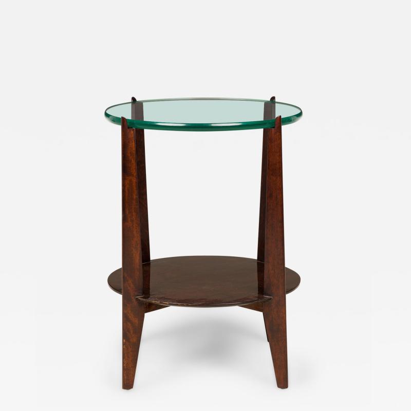 American Art Deco Circular Glass Top Lacquered Mahogany End Side Table