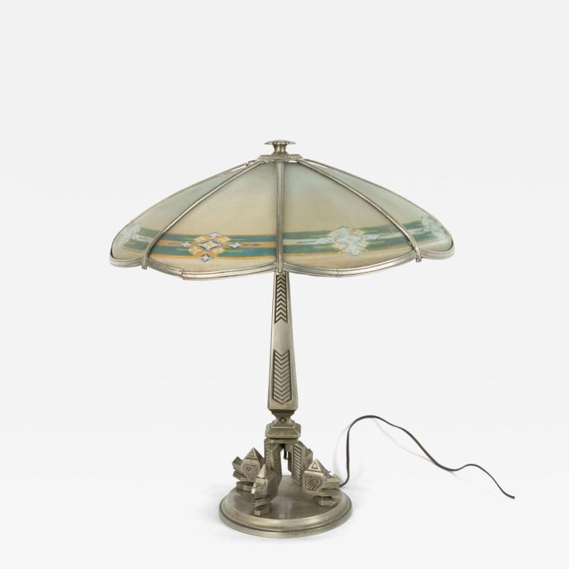 American Art Deco Silvered Metal Table Lamp