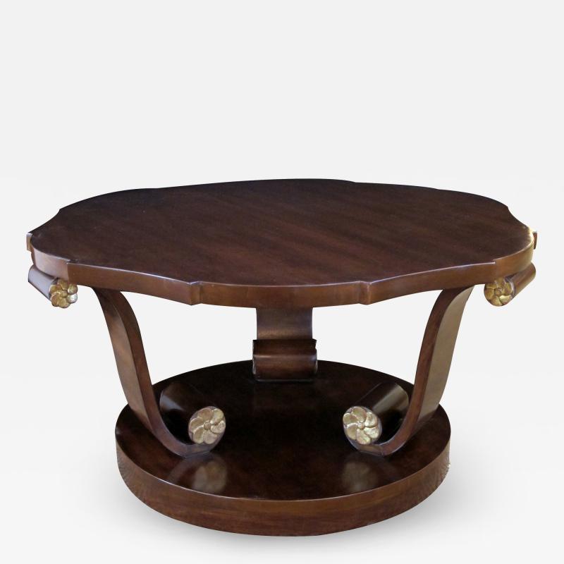 American Art Deco Style Mahogany Coffee Center Table with S Scrolled Legs