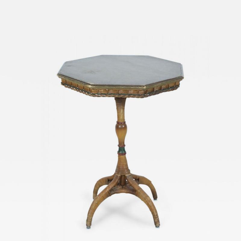 American Art Deco Style Octagonal Wood Top Wicker Bistro Table