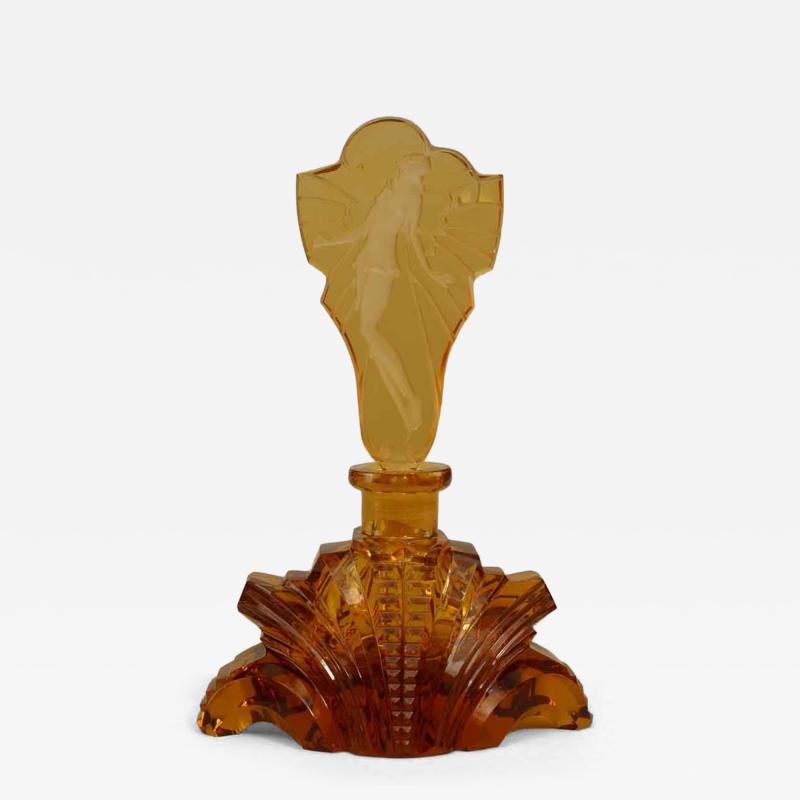 American Art Deco amber cut glass perfume bottle