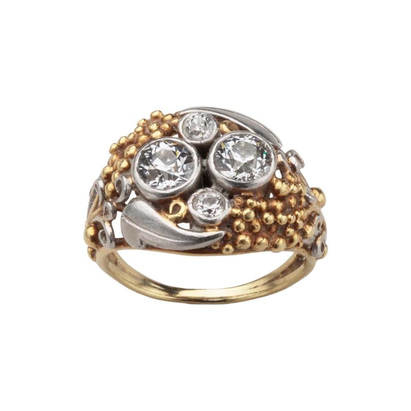 American Arts Crafts 18K Gold Platinum Diamond Ring