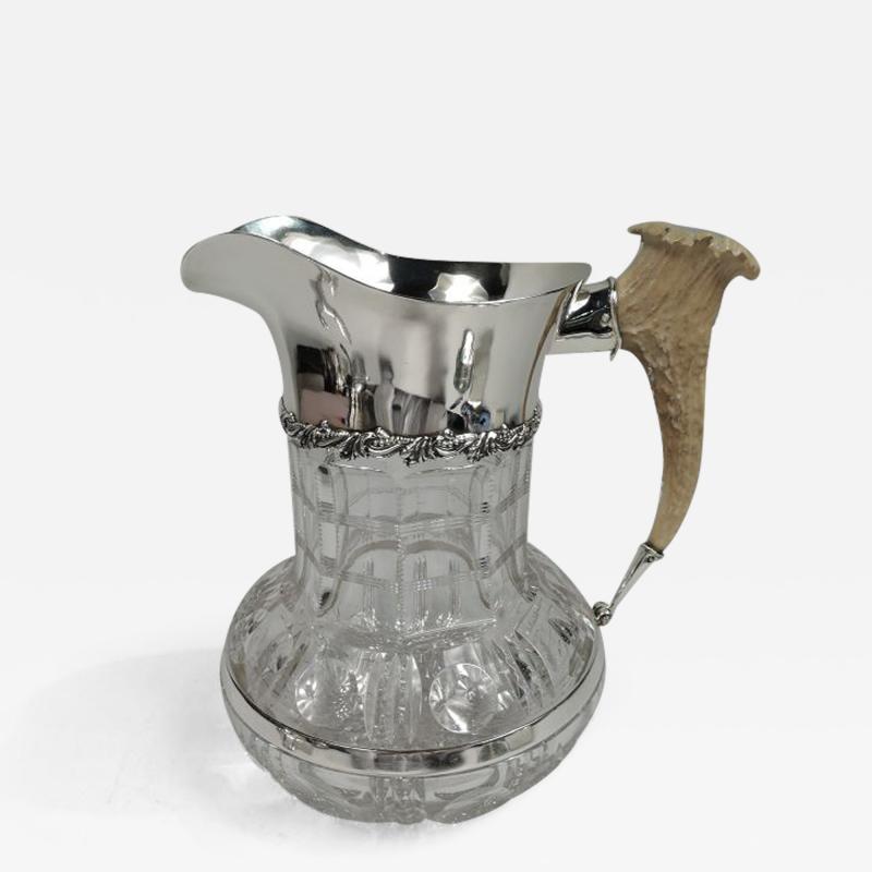 American Classical Cut Glass Water Pitcher with Big Game Horn Handle