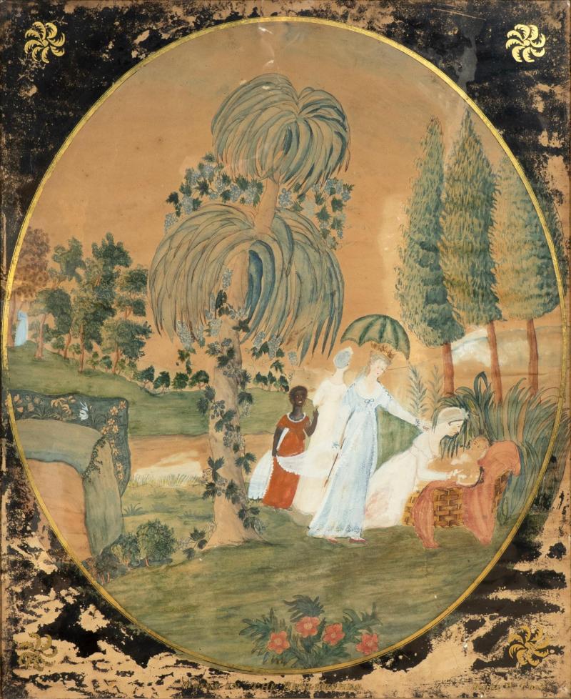 American Classical Schoolgirl Watercolor Of Moses in The Bulrushes 