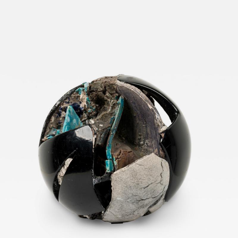 American Contemporary Blue and Black Mixed Media Orb