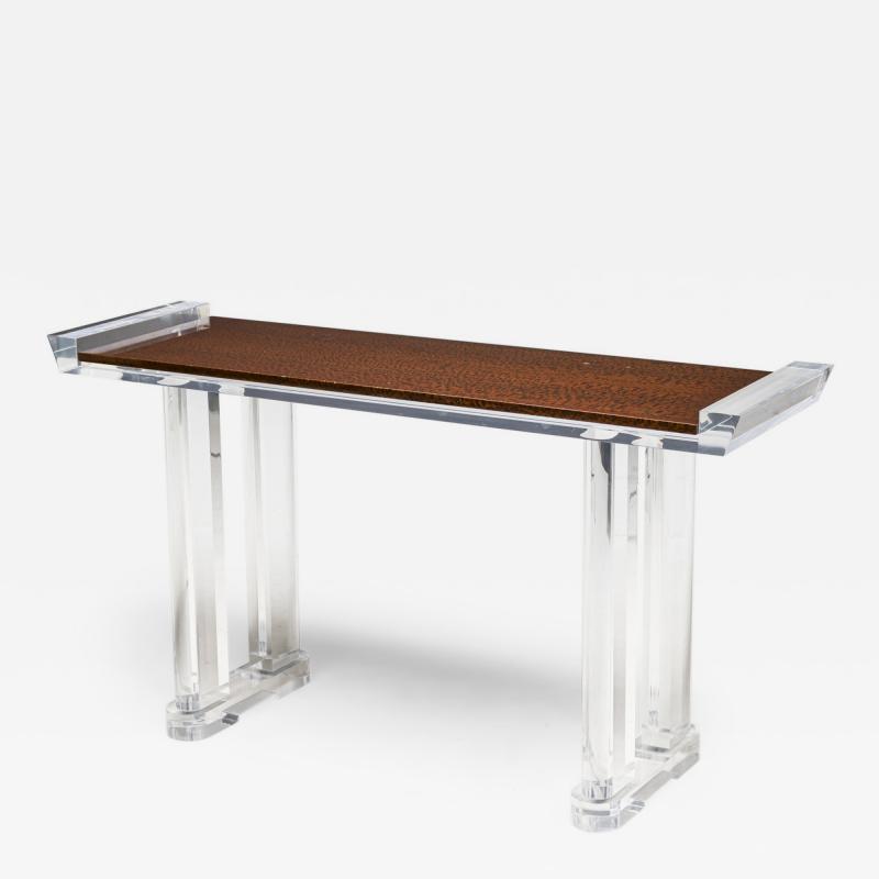American Contemporary Lucite Console Table with Glass Top