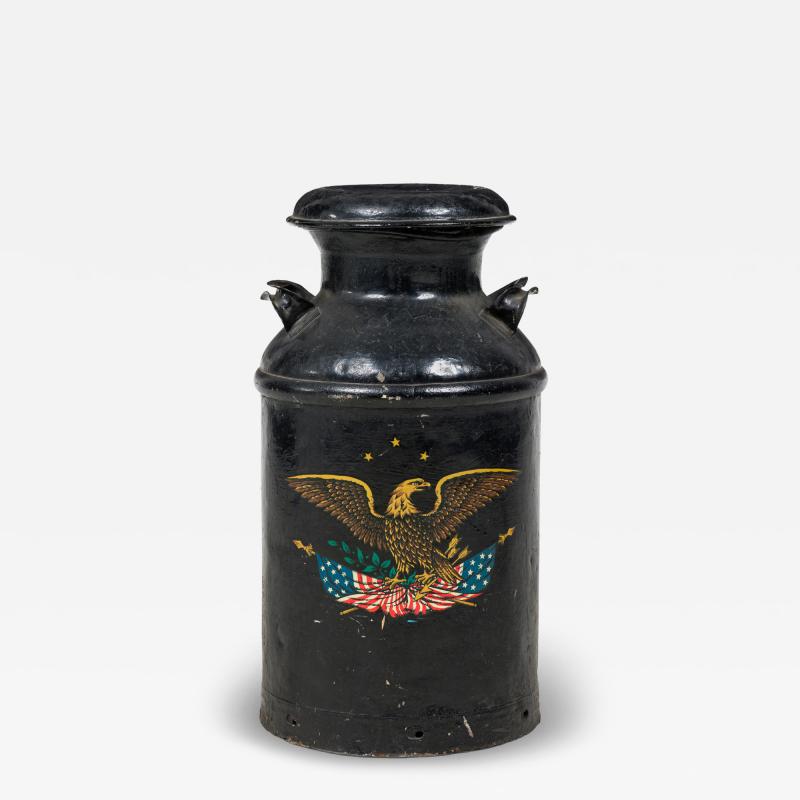 American Country Patriotic Painted Milk Pail with Eagle and American Flags