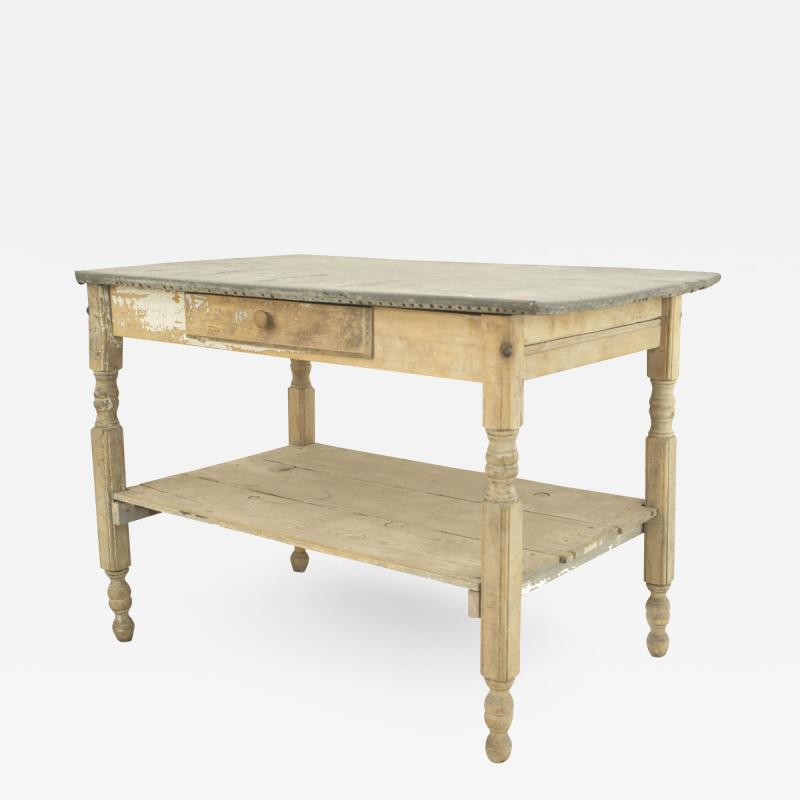 American Country Rustic Stripped Work Table with Zinc Top