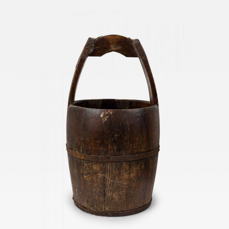 American Country Rustic Wooden Plank and Iron Barrel Basket Umbrella Stand